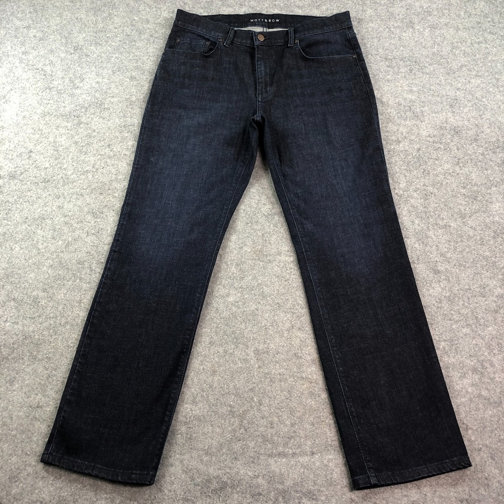 Mott & Bow Mens Jeans 35x32 Straight Dark Wash Comfort Stretch Indigo Blue Denim